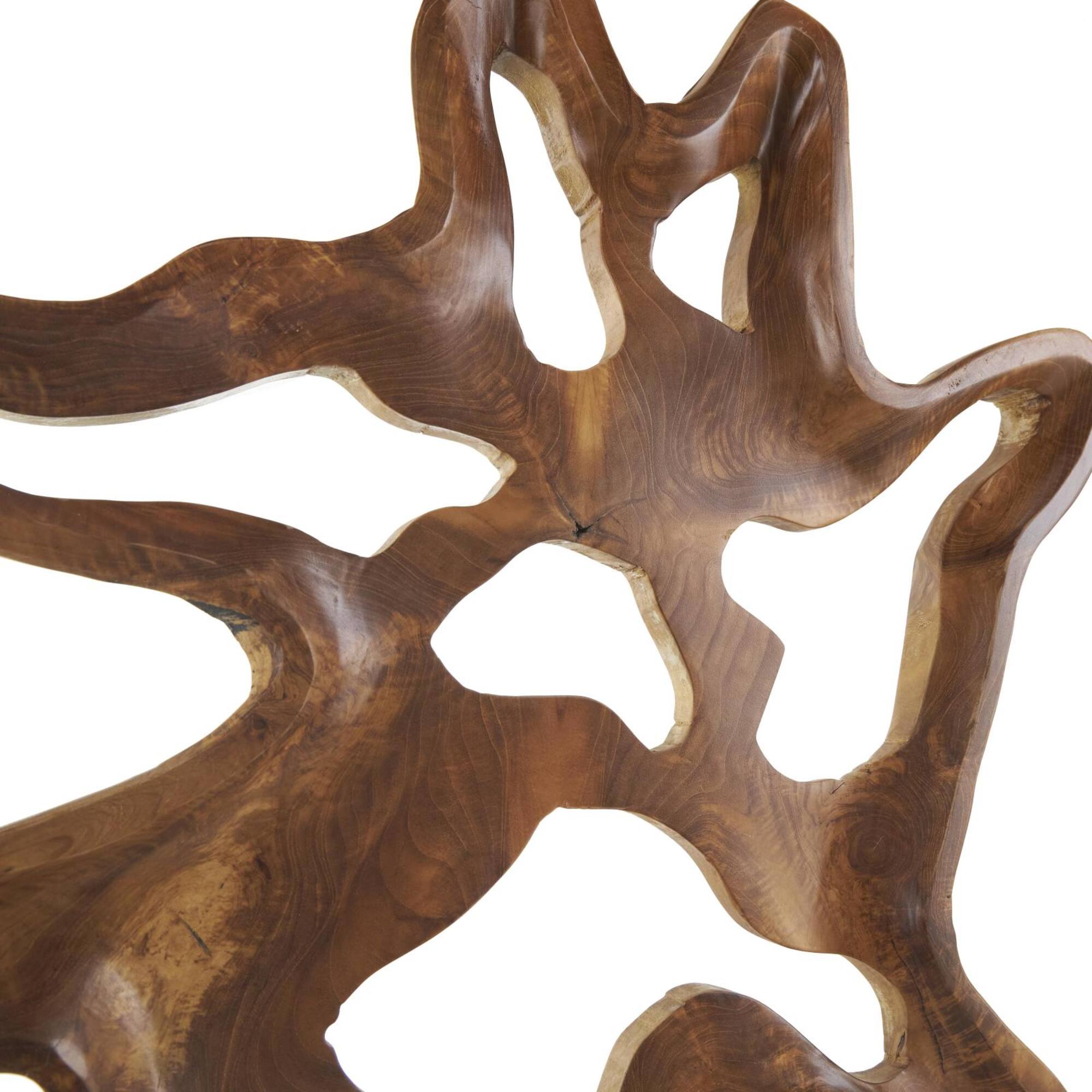 31" Brown Abstract Cutout Teak Wood Sculpture with Block Base